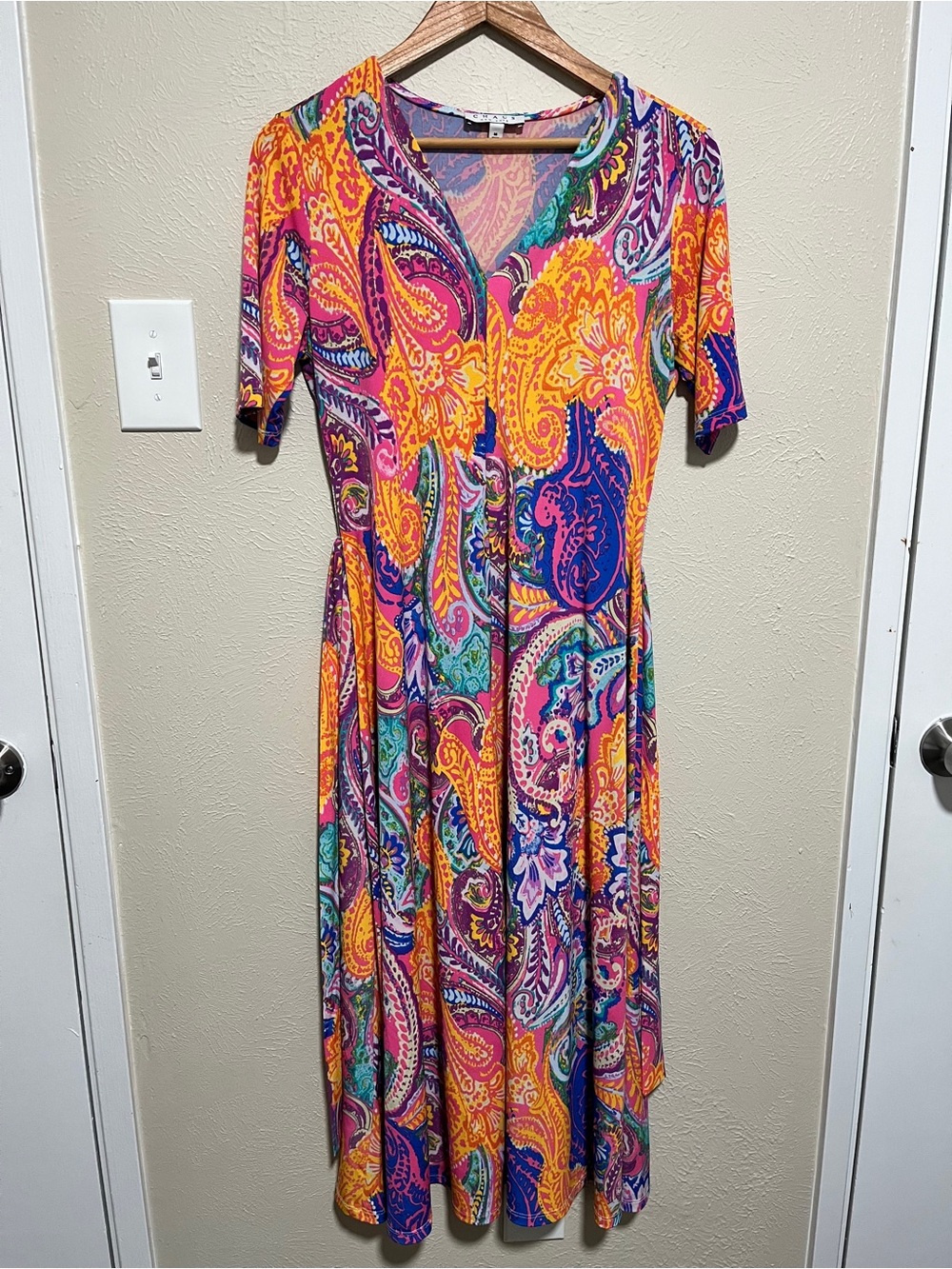 Chaus Multi-Color Paisley Midi Dress in Orange, Pink & Purple